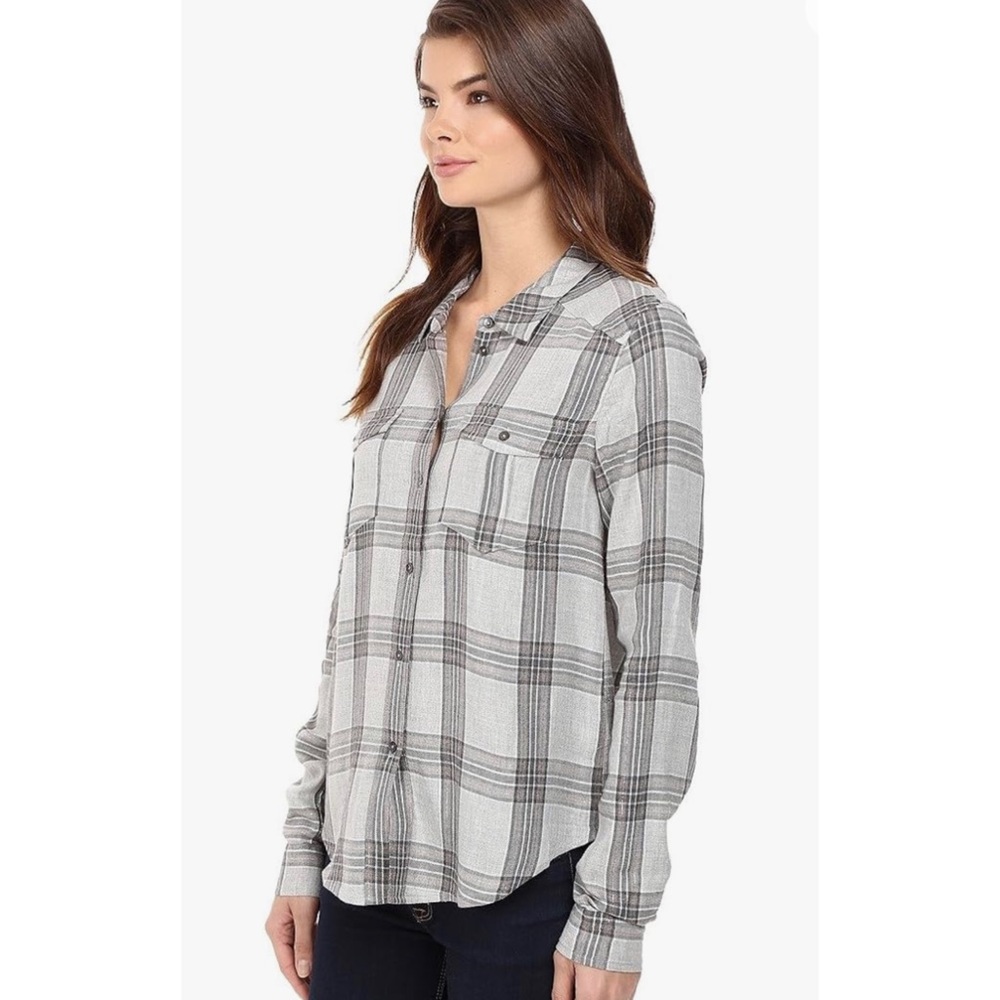 Paige Women’s Mya Plaid Shirt Forget Iron Heather Gray Size Large